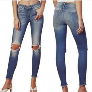 Kancan Cassandra Mid Rise Skinny Jean Distressed Raw Hem Whisker 13/30